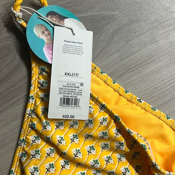 Women's Dainty Lotus Print High Leg Cheeky Bikini Bottom - RHODE Yellow/Tur XXL - Picture 5 of 9